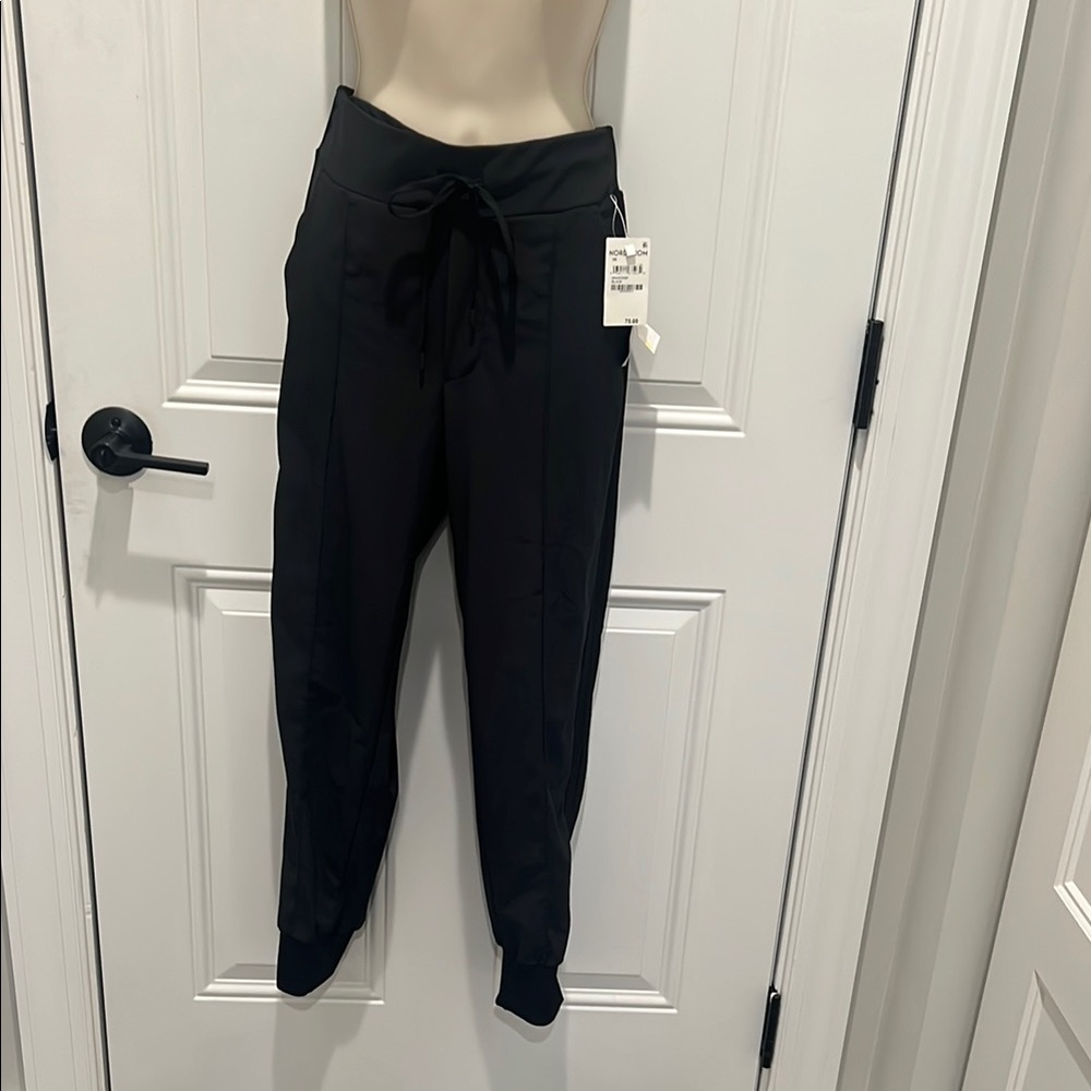 NWT! Zella Nordstrom Black Track Pants with Drawstring Waist and Tapered Ankles